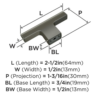 Graphite Modern T-Handle Cabinet Knob with Mounting Hardware