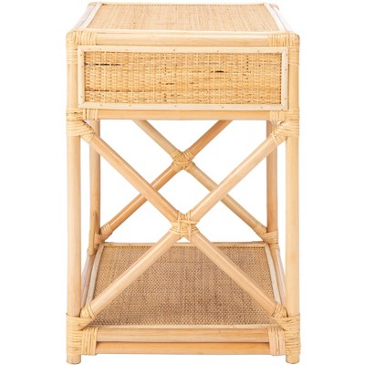Natural Woven Rattan 1-Drawer Nightstand with Shelf