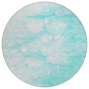 Aqua Ivory And Teal Blue Abstract Washable Indoor Outdoor Area Rug - 1 of 4