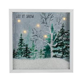 Northlight LED Lighted Let it Snow Winter Forest Christmas Canvas Wall Art 10" x 10"