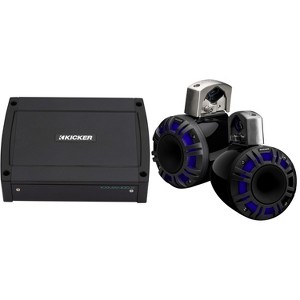 Kicker 51KMTCXL6 6" Black KMXL Horn-Loaded Tower Speakers & 400 Watt Marine Amp with tube-clamp mounting - 1 of 4