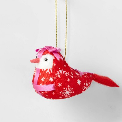 Fabric Gift Wrap Bird with Pink Ribbon Christmas Tree Ornament - Wondershop™