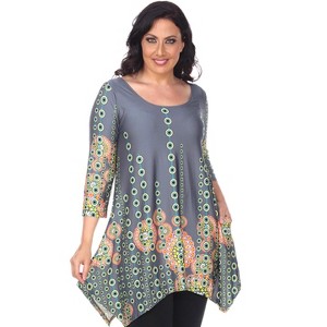 Women's Plus Size 3/4 Sleeve Printed Rella Tunic Top with Pockets - White Mark - 1 of 3