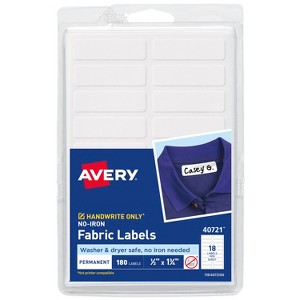 Avery No-Iron Fabric Labels, 1/2" x 1-3/4", Washer and Dryer-Safe Waterproof Labels, Non-Printable, 180 Blank Labels Total (40721) - 1 of 4
