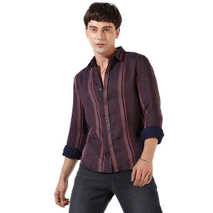 Campus Sutra Men Men's Maroon Striped Regular Fit Casual Shirt - 1 of 3