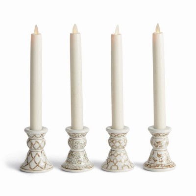 Plum & Post Province Mini Taper Holders, Set of 4 - Brown & White