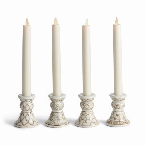 Plum & Post Province Mini Taper Holders, Set of 4 - Brown & White - 1 of 4