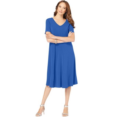Roaman's Women's Plus Size Ultrasmooth V Neck Swing Dress