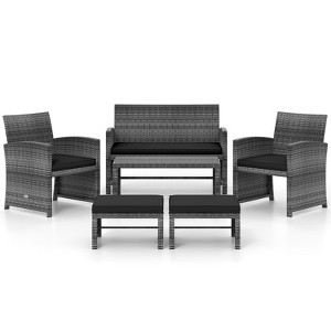 Tangkula Set Of 6 Patio Furniture Outdoor Sectional Conversation PE Rattan Sofa Set - 1 of 4