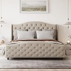 Fully Upholstered Velvet Platform Bed Frame with Raised Wing Back Headboard and Footboard - 3 of 4
