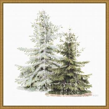 16" x 16" Vintage Wooded Holiday Trees in Snow by Katie Pertiet Framed Canvas Wall Art - Amanti Art