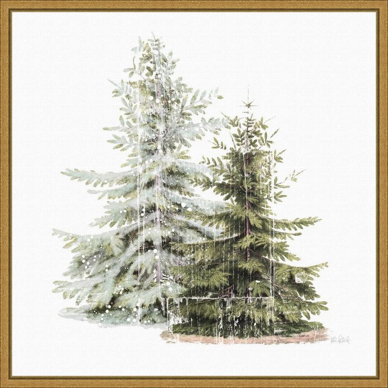16&#34; x 16&#34; Vintage Wooded Holiday Trees in Snow by Katie Pertiet Framed Canvas Wall Art - Amanti Art, 1 of 12
