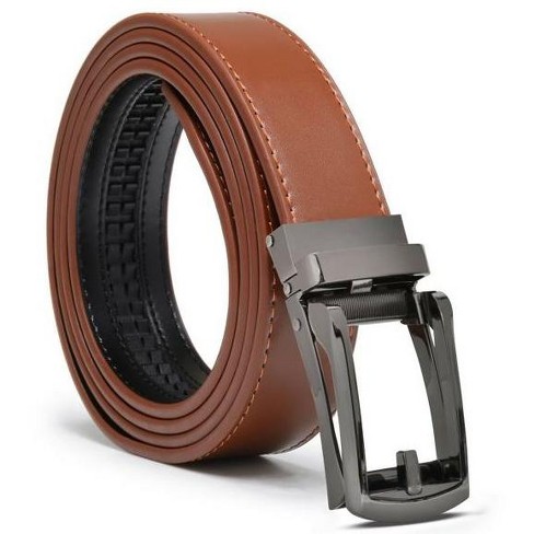 Men's Black Leather Belt, Ratchet Belt Without Holes
