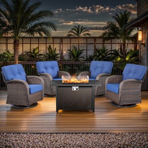 Buenhomino 5 Pieces Patio Wicker Furniture Set - 4 Outdoor Swivel Rocker Glider Chairs with Propane Fire Pit Table - 1 of 4
