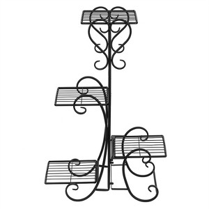 Slickblue Exquisite Carved Metal Plant Stand, Holds 3-4 Pots, Decorative, Black, 19.7x32in - 1 of 4