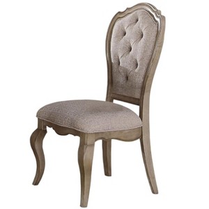 HomeRoots Set of Two Tufted Beige and Taupe Upholstered Fabric And Solid Wood Dining Side Chairs - 1 of 4