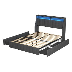 NicBex Full/Queen Size Wood Platform Bed with LED and 4 Drawers for Adults/Boys/Girls - 1 of 4