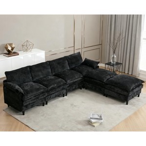 121" U Shaped Couch, Chenille Convertible Sectional Sofa, Modular Cloud Couch,  with Two Movable Ottoman for Living Room, Apartment - 1 of 4