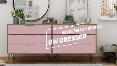 Mid-Century Modern Double Low Dresser with Cutout Handles - Brown