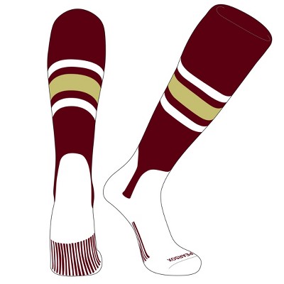 PEAR SOX OTC Baseball Softball Stirrup Socks (B, 5in) Cardinal, White, Vegas Gold (L)