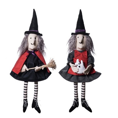Transpac Plush Witch Sitter Set of 2 Halloween Home Decorations