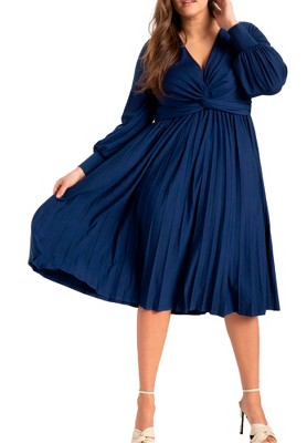 ELOQUII Women's Plus Size Knot Front Pleated Skirt Dress - 18, Ocean Cavern