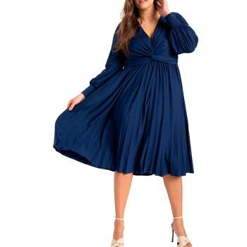 ELOQUII Women's Plus Size Knot Front Pleated Skirt Dress