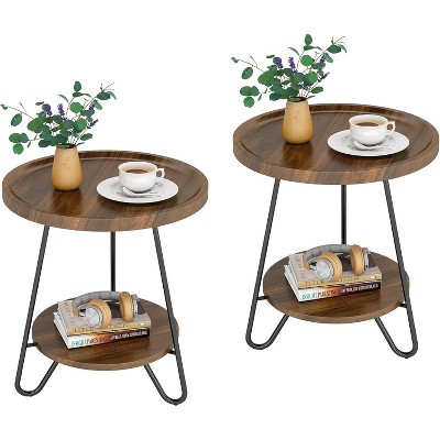Tribesigns Set of 2 Round Side Table, 2-Tier End Table with Metal Legs