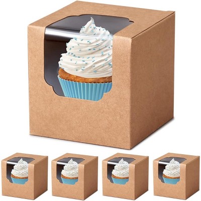 60 Pcs Kraft Individual Cupcake Boxes with Inserts, Brown Paper Holders for Cookies Pastries Wedding