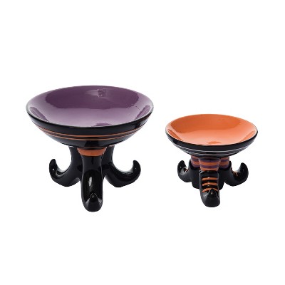 Transpac Dolomite 8.75 in. Halloween Candy Dish with Witch Boot Base Set of 2