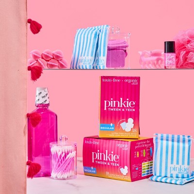 Pinkie Tween & Teen Ultra-Thin Organic Topsheet Pads with Wings - Size Regular - 18ct