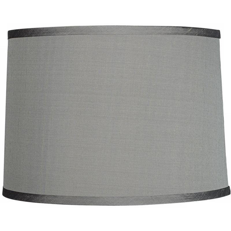 Springcrest Platinum Gray Medium Dupioni Silk Lamp Shade 13" Top x 14" Bottom x 10" Slant x 10" High (Spider) Replacement with Harp and Finial, 1 of 8