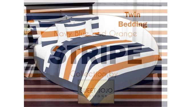 Sweet Jojo Designs Decorative Throw Pillows 18in. Stripe Navy Blue and Orange 2pc, 2 of 6, play video