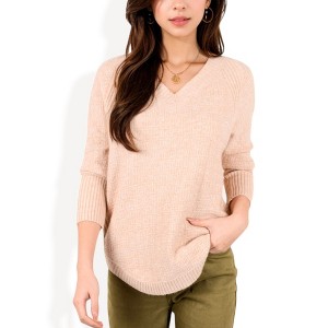Anna-Kaci Women's Textured Knit Sweater with V-Neckline and Ribbed Sleeves - 1 of 4