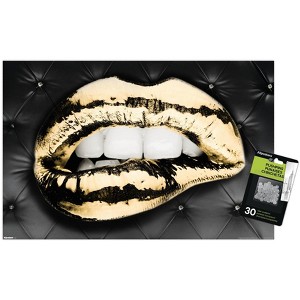 Trends International Reinders: Glam - Gold Lips Unframed Wall Poster Print Clear Push Pins Bundle 14.725" x 22.375" - 1 of 4