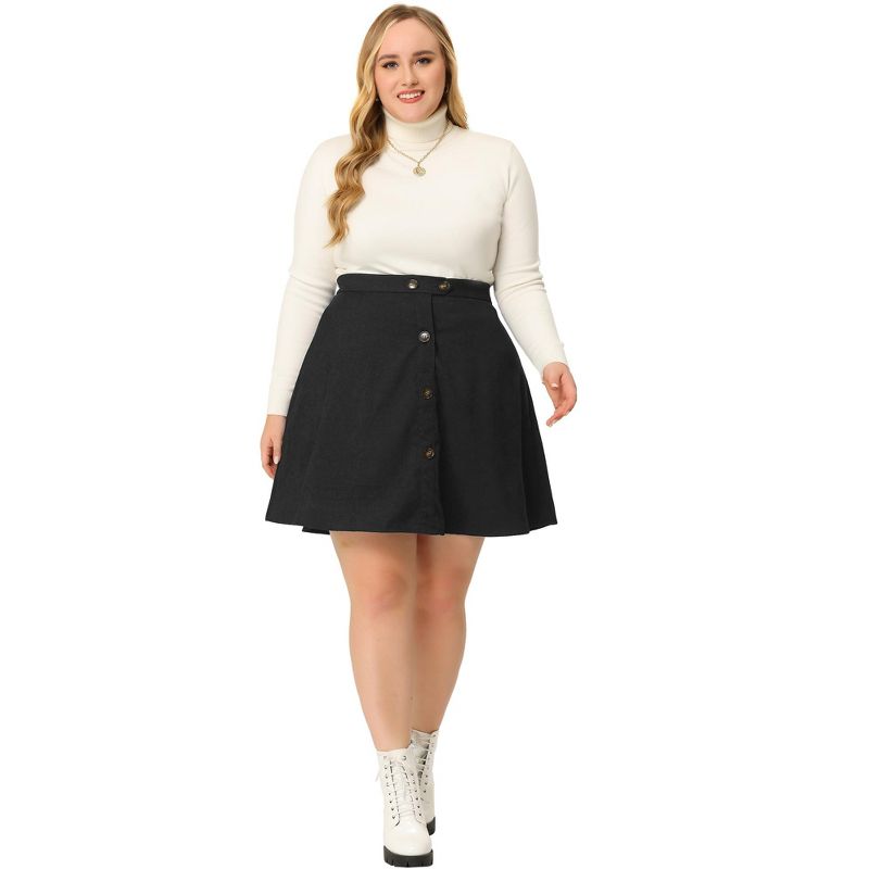 Agnes Orinda Women's Plus Size Corduroy Button Mid-Rise A-Line Mini Skirts, 3 of 7