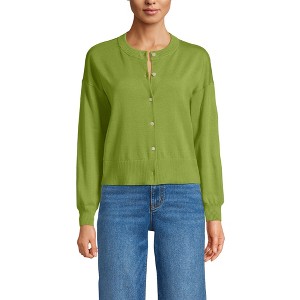 Lands' End Women's Cropped Fine Gauge Crew Neck Cardigan Sweater - 1 of 4