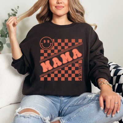 Simply Sage Market S.W.Smiley Mama Checkerboard Smiley Face Sweatshirt