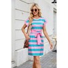Coolmee Women Summer Mini Dress Striped Cap Sleeve T Shirt Crewneck Casual Dress A Line Tie Waist Sundress - 4 of 4