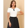 INSPIRE CHIC Women's Bow Neck Solid Short Sleeve Peter Pan Collar Blouse - 3 of 4
