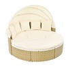 Chic Crate - Rattan Daybed Outdoor Sectional Sofa Set - Retractable Canopy with Removable Cushion & Separate Seating for Backyard & Poolside (Beige) - 3 of 4