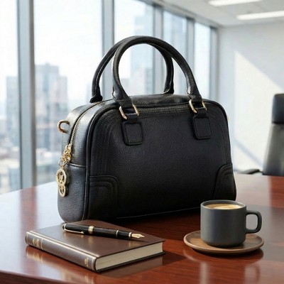 INSPIRE CHIC Purse for Women Vegan Leather Crossbody Bags Top Handle Dome Satchel Bag with Strap Brown 10.2*3.9*6.7 inches — фото 2