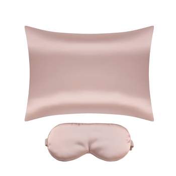 Unique Bargains Satin Hidden-Zippered Breathable Pillowcase with Sleep Mask Set of 2