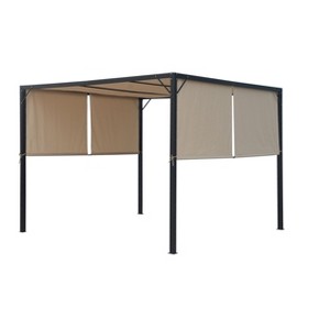 GDFStudio Kentwood Outdoor 9.5' x 9.5' Steel Flat Top Pergola, Beige/Black - 1 of 4
