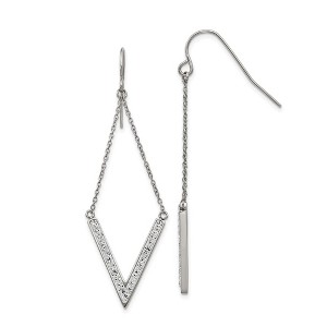 Chisel Stainless Steel Polished with Preciosa Crystal V-shape Dangle Earrings with Shepherd Hook - 1 of 4