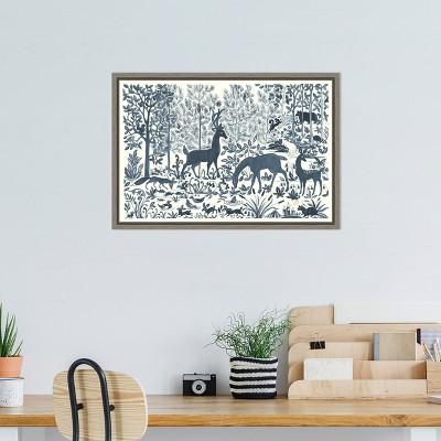 Forest Life I Blue and White Framed Canvas Art