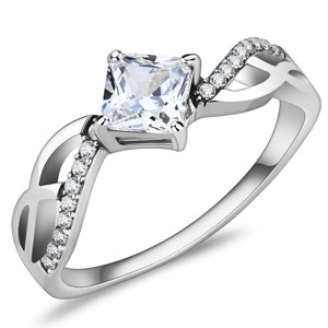 Slickblue Polished Stainless Steel CZ Engagement Ring - Clear Pave Square Stone, No Plating, Women's Jewelry, Size 5-10 - 1 of 4