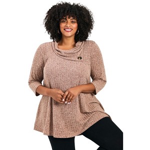Avenue Women's Plus Size Miley Rib Hacci Button Tunic - 1 of 4