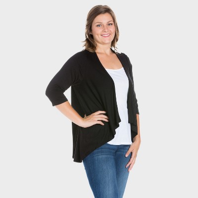 24seven Comfort Apparel Womens Plus Elbow Length Sleeve Open Cardigan