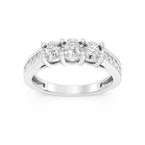 GILDED 3-Stone Lab Grown Diamond Gold Plated Sterling Silver or Sterling Silver Anniversary Ring - 1 of 4